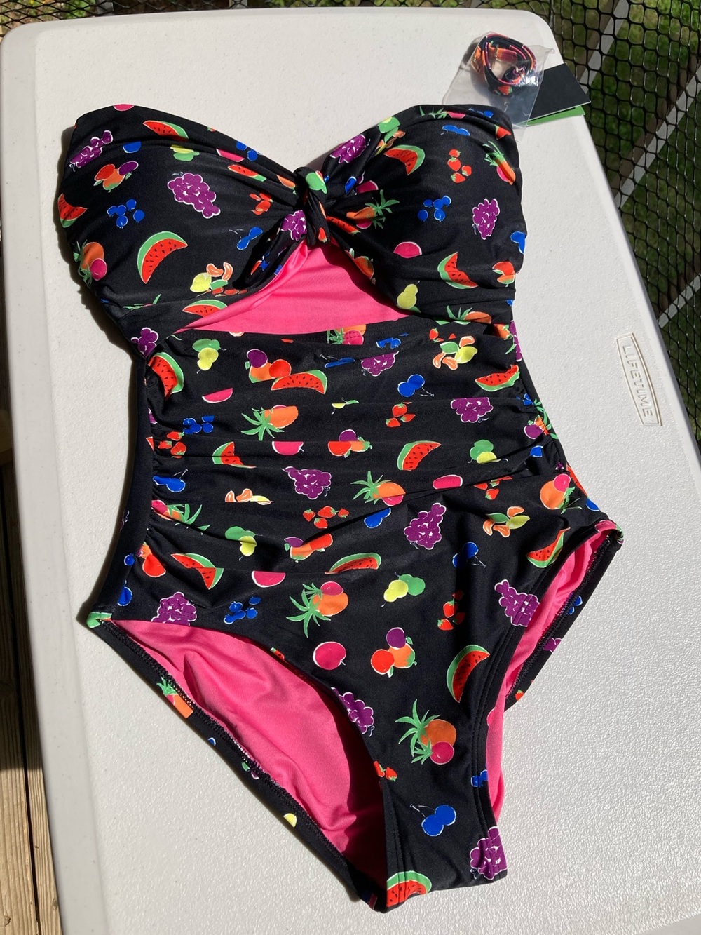 NWT Kate Spade Black One Piece Swimsuit Colorful Fruit Print Bathing Suit - Picture 10 of 16